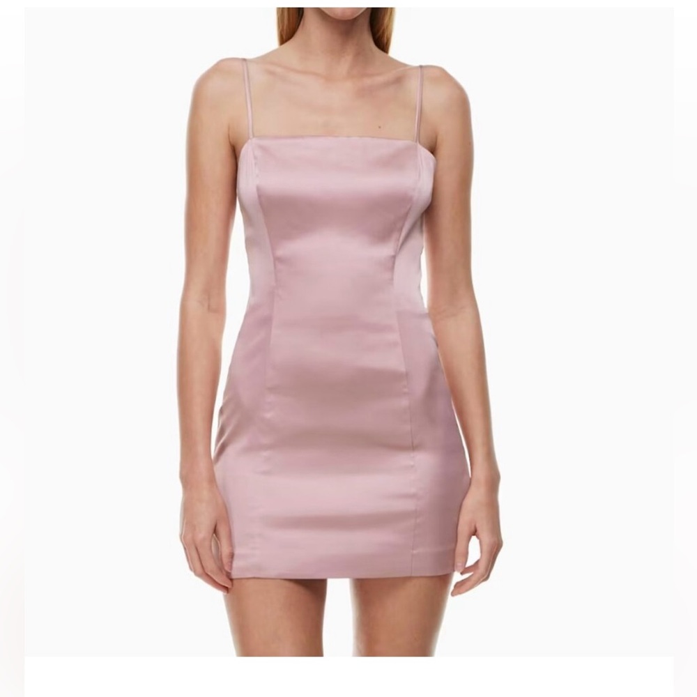 Aritzia Sunday Best Satin Shimmer Mini Slip Dress Pink